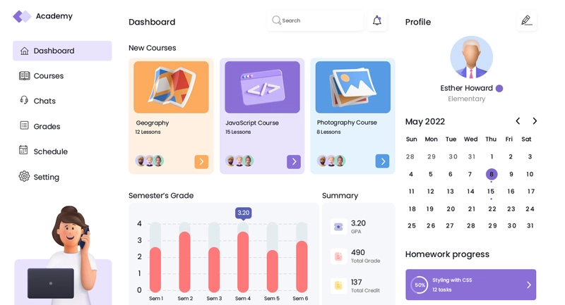 Learning Management System dashboard user interface