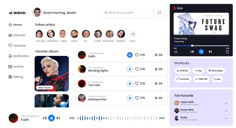 Live Streaming dashboard user interface